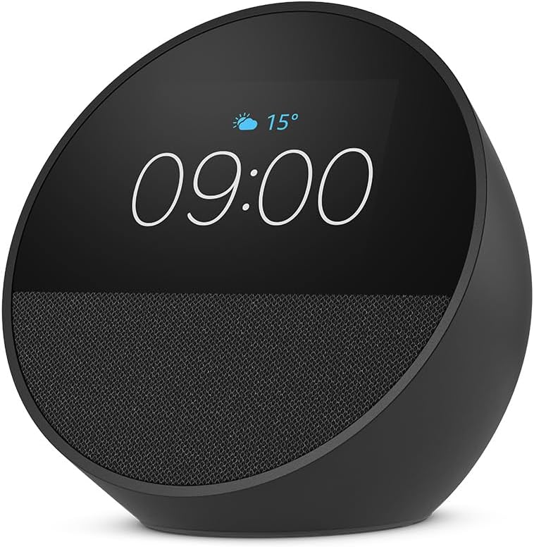 Amazon Echo Spot (2024), smarter Wecker mit sattem Klang und Alexa, Schwarz