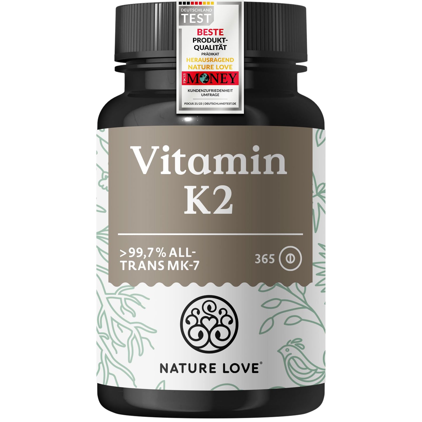 NATURE LOVE® Vitamin K2 MK7-200µg - 1700 Tropfen (50ml) - Höchster all-trans-Gehalt 99,7+% - Hochwertig: K2VITAL® von Kappa - gelöst in MCT Kokos-Öl - Hochdosiert, vegan & in Deutschland produziert
