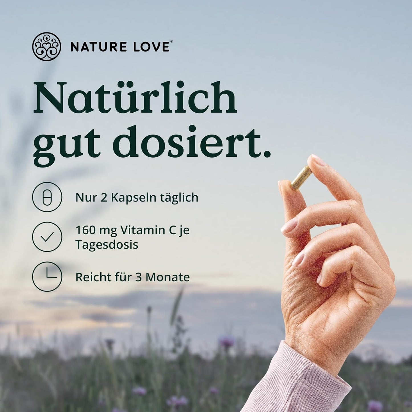 NATURE LOVE® Natürliches Vitamin C aus Bio Acerola Extrakt - Hochdosiert - Beste Bioverfügbarkeit - 180 Kapseln - Immunsystem - oxidativer Stress - laborgeprüft, vegan und in Deutschland produziert