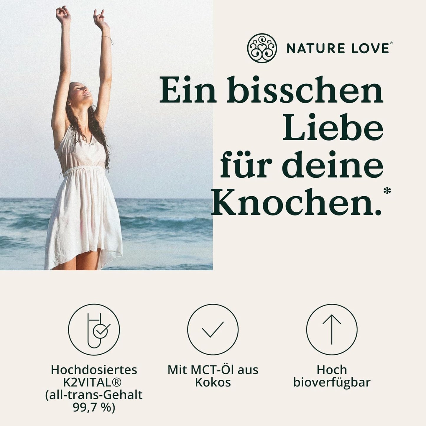 NATURE LOVE® Vitamin K2 MK7-200µg - 1700 Tropfen (50ml) - Höchster all-trans-Gehalt 99,7+% - Hochwertig: K2VITAL® von Kappa - gelöst in MCT Kokos-Öl - Hochdosiert, vegan & in Deutschland produziert