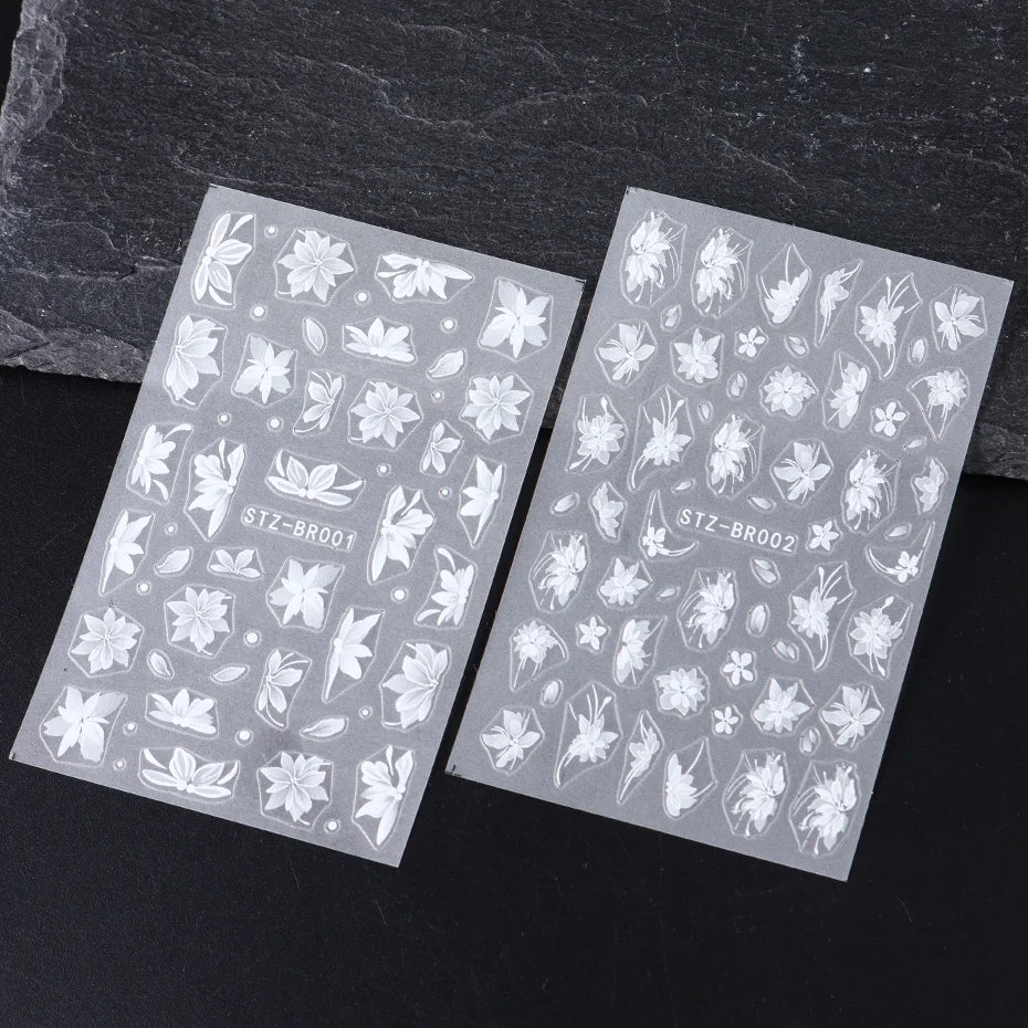 3D Nail Sticker – Weiße Blumen