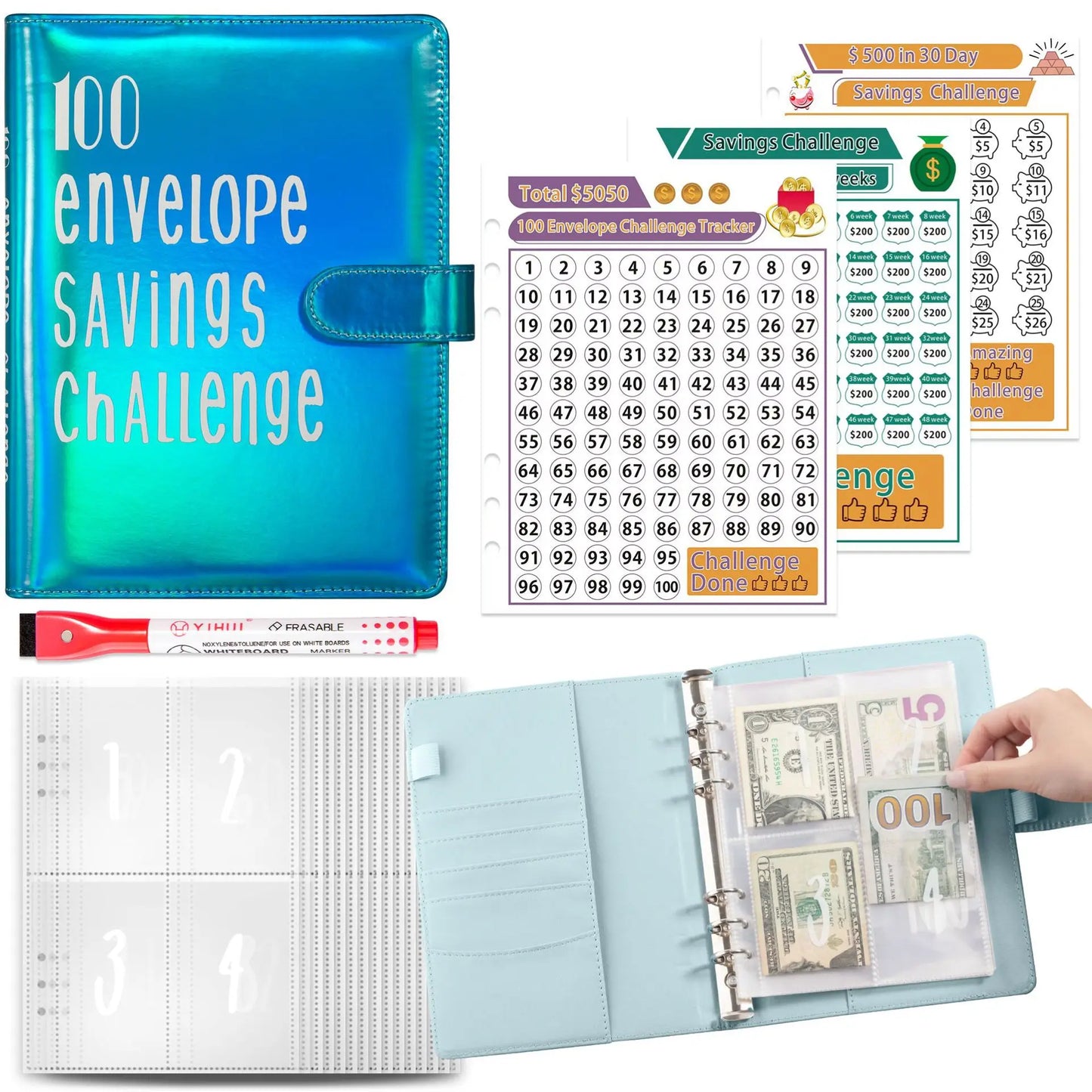 Sparen mit System- 100-Umschlag-Challenge-Ordner - sunny.side-Productions