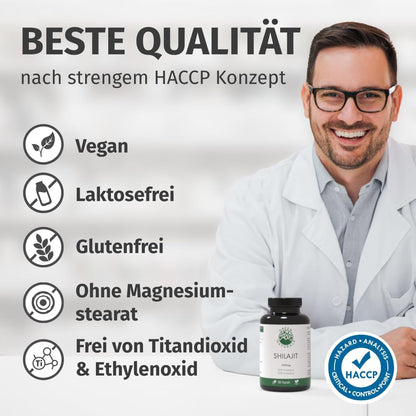 Shilajit Original Himalaya - Hochdosiert: 13.000 mg Shilajit pro Tagesdosis (10:1 Extrakt) +50% Fulvinsäure +12% Huminsäure - 3 Monate Vorrat (180 Kapseln) - Ohne Zusätze - Green Naturals®