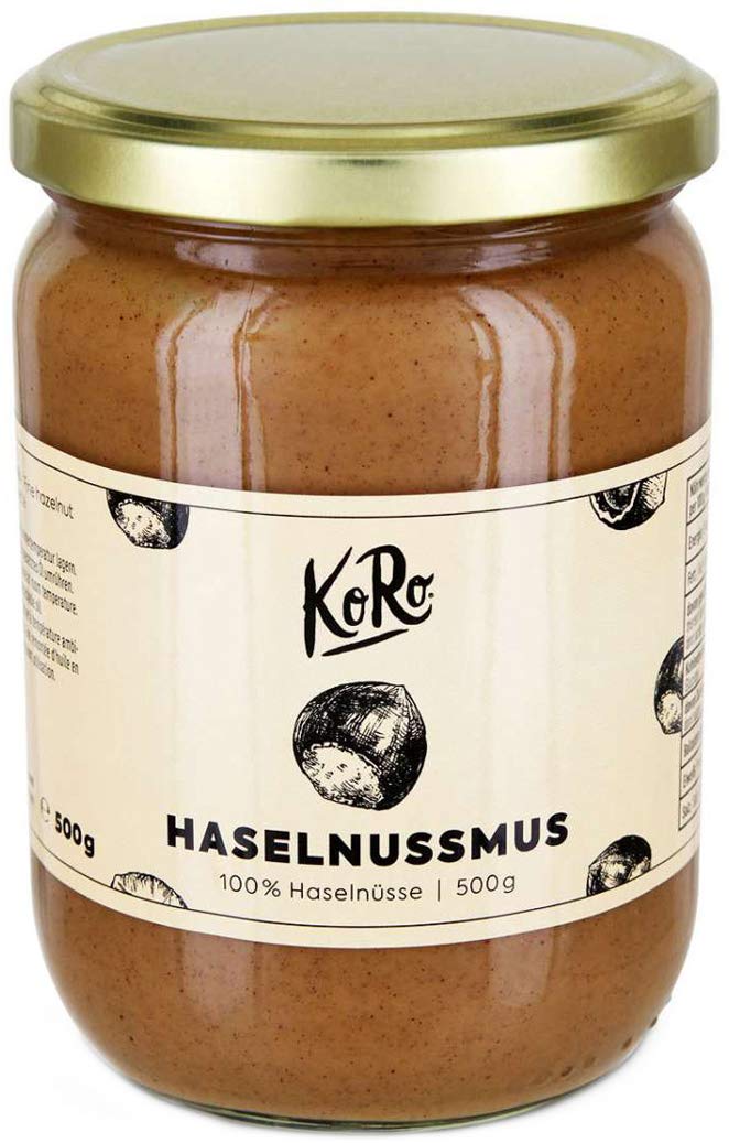 KoRo - Haselnussmus 500 g - Ohne Zusätze oder Konservierungsstoffe - Aus 100% Haselnüssen - Perfekt für Smoothies Bowls, Salatdressings und Brotaufstriche - Großes Glas zum Vorteilspreis