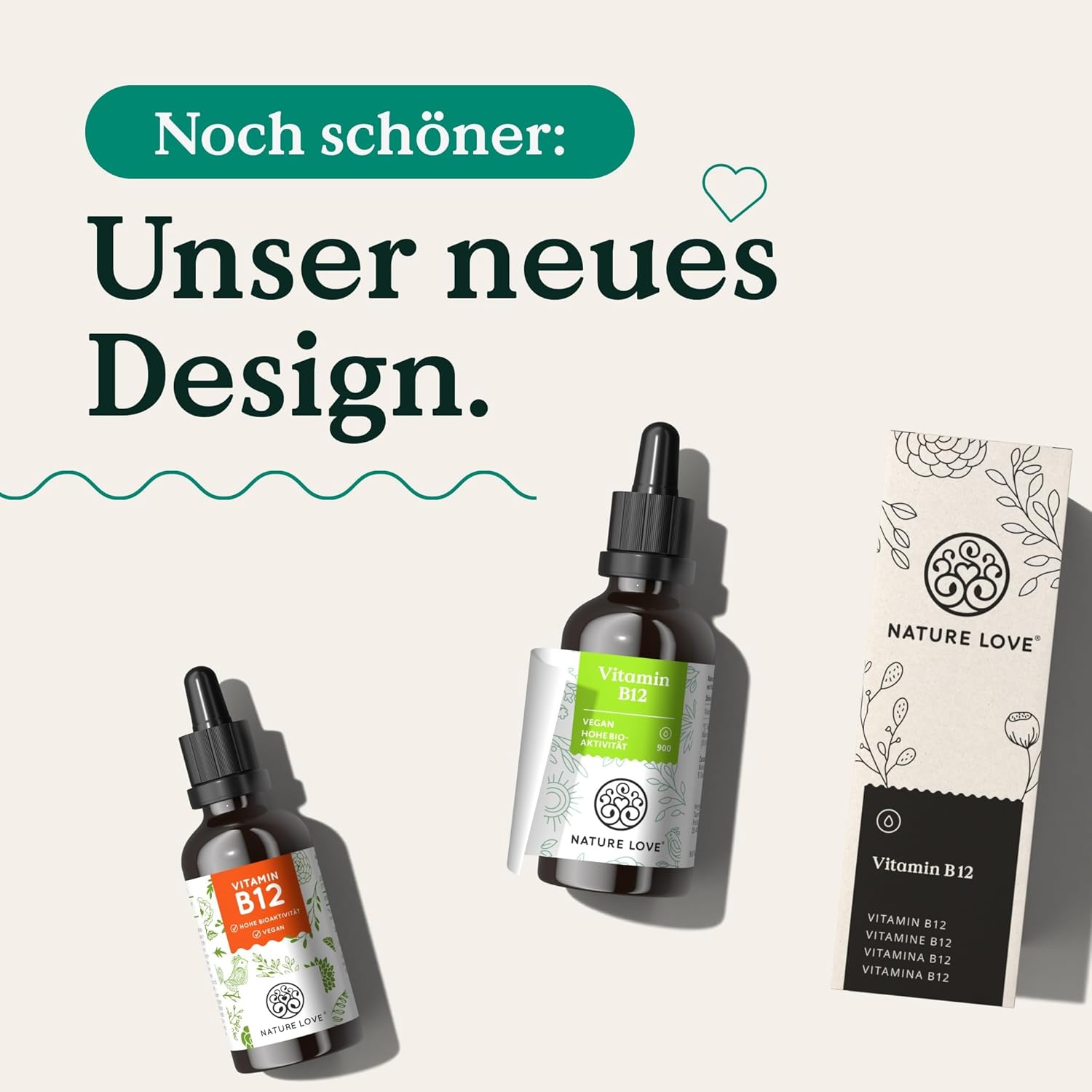 NATURE LOVE® Vitamin B12 Tropfen Vegan (900 Tropfen, 50ml flüssig). B12 duo-aktiv: Methyl- & Adenosylcobalamin. Hoch bioverfügbar, laborgeprüft, ohne Zusätze, in Deutschland produziert