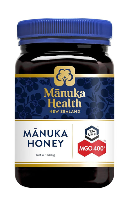 Manuka Health - Manuka Honig MGO 400+ 500g, hergestellt und abgefüllt in Neuseeland mit zertifiziertem Methylglyoxal Gehalt, natürlicher Manuka Honig von der Manukapflanze, 100% Manuka, vegetarisch