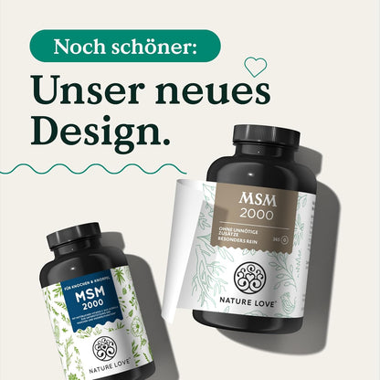 NATURE LOVE® MSM 2000mg mit Vitamin C - 365 laborgeprüfte Tabletten - Kompakteres MSM Pulver als bei Kapseln - Ohne Zusätze, hochdosiert, vegan, in Deutschland produziert