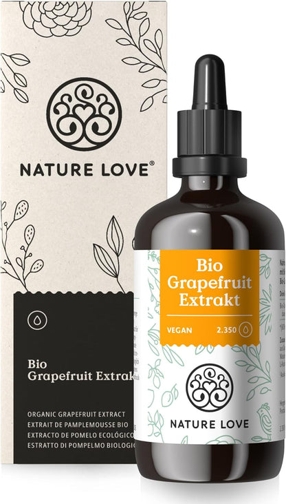 NATURE LOVE® Bio Grapefruitextrakt - 1200mg Bioflavonoide / 100ml - Laborgeprüft und Bio zertifiziert - Grapefruit Extrakt aus Kern und Schale - Hochdosiert, vegan und in Deutschland produziert