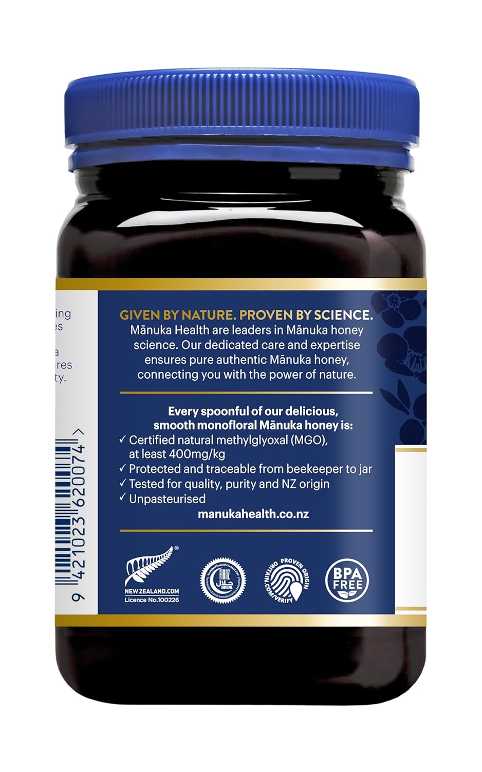 Manuka Health - Manuka Honig MGO 400+ 500g, hergestellt und abgefüllt in Neuseeland mit zertifiziertem Methylglyoxal Gehalt, natürlicher Manuka Honig von der Manukapflanze, 100% Manuka, vegetarisch