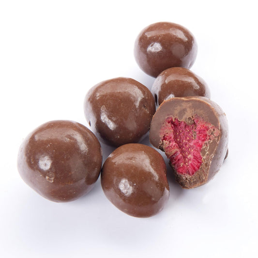 Naturkost Schulz - gefriergetrocknete Himbeeren umhüllt mit Vollmilchschokolade - 500g