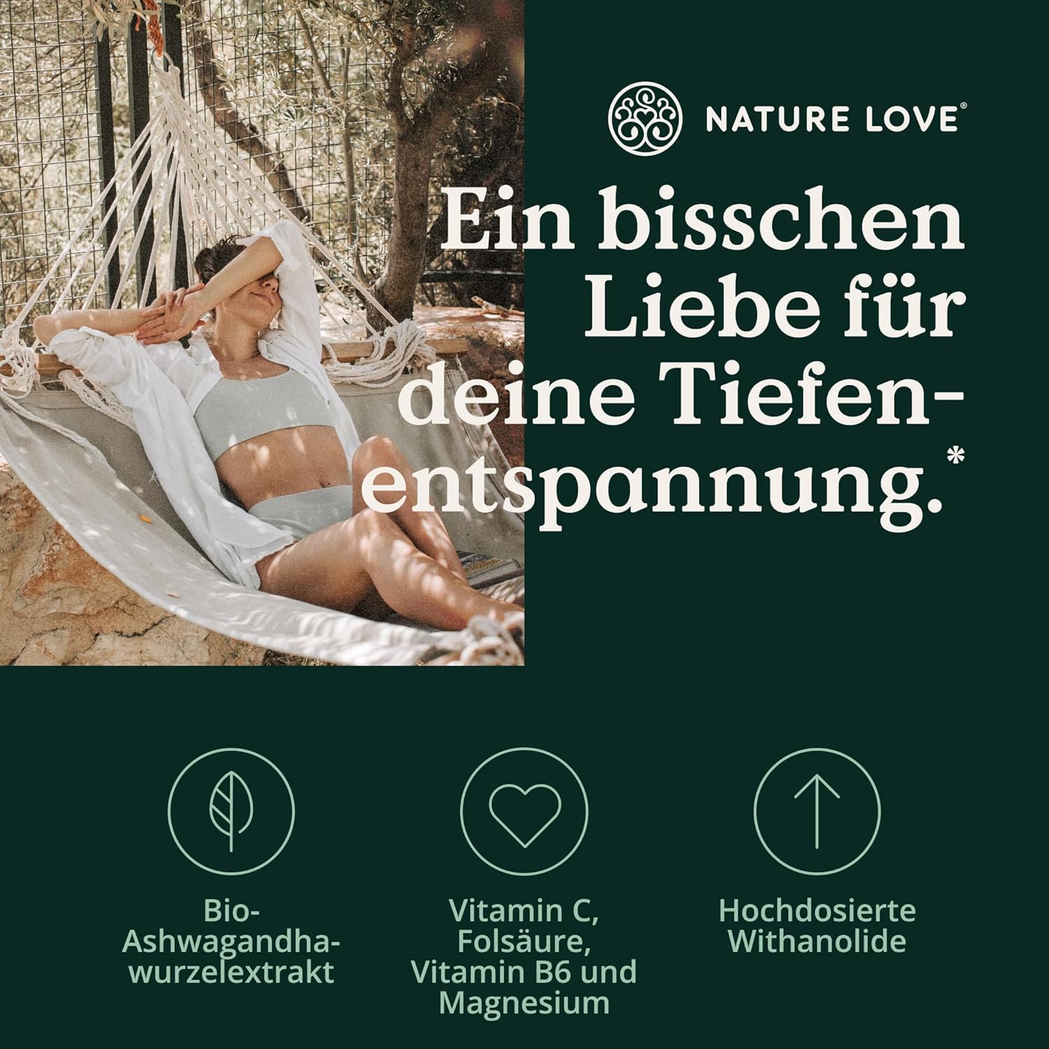 NATURE LOVE® Ashwagandha Komplex – 600mg Ashwagandha pro Tagesdosis – 90 Kapseln – mit KSM-66, Magnesium, Folsäure und Vitamin C und B6 – hochdosiert & vegan – in Deutschland produziert