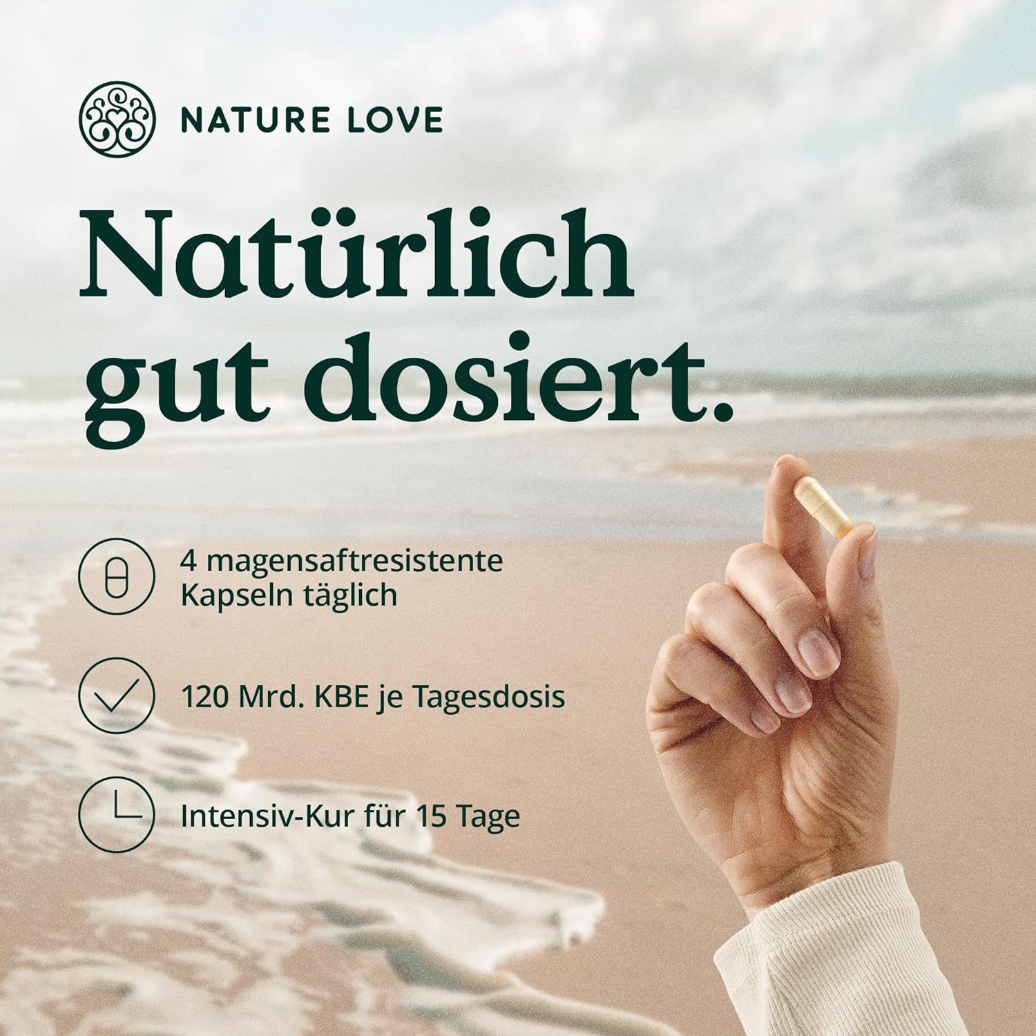 NATURE LOVE® Probiona PLUS - 120 Mrd KBE je Tagesdosis (hochdosiert) - 20 Bakterienstämme + Bio Inulin - 60 magensaftresistente Kapseln - vegan, entwickelt in Deutschland, Markenrohstoff aus Italien
