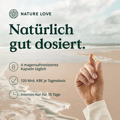 NATURE LOVE® Probiona PLUS - 120 Mrd KBE je Tagesdosis (hochdosiert) - 20 Bakterienstämme + Bio Inulin - 60 magensaftresistente Kapseln - vegan, entwickelt in Deutschland, Markenrohstoff aus Italien