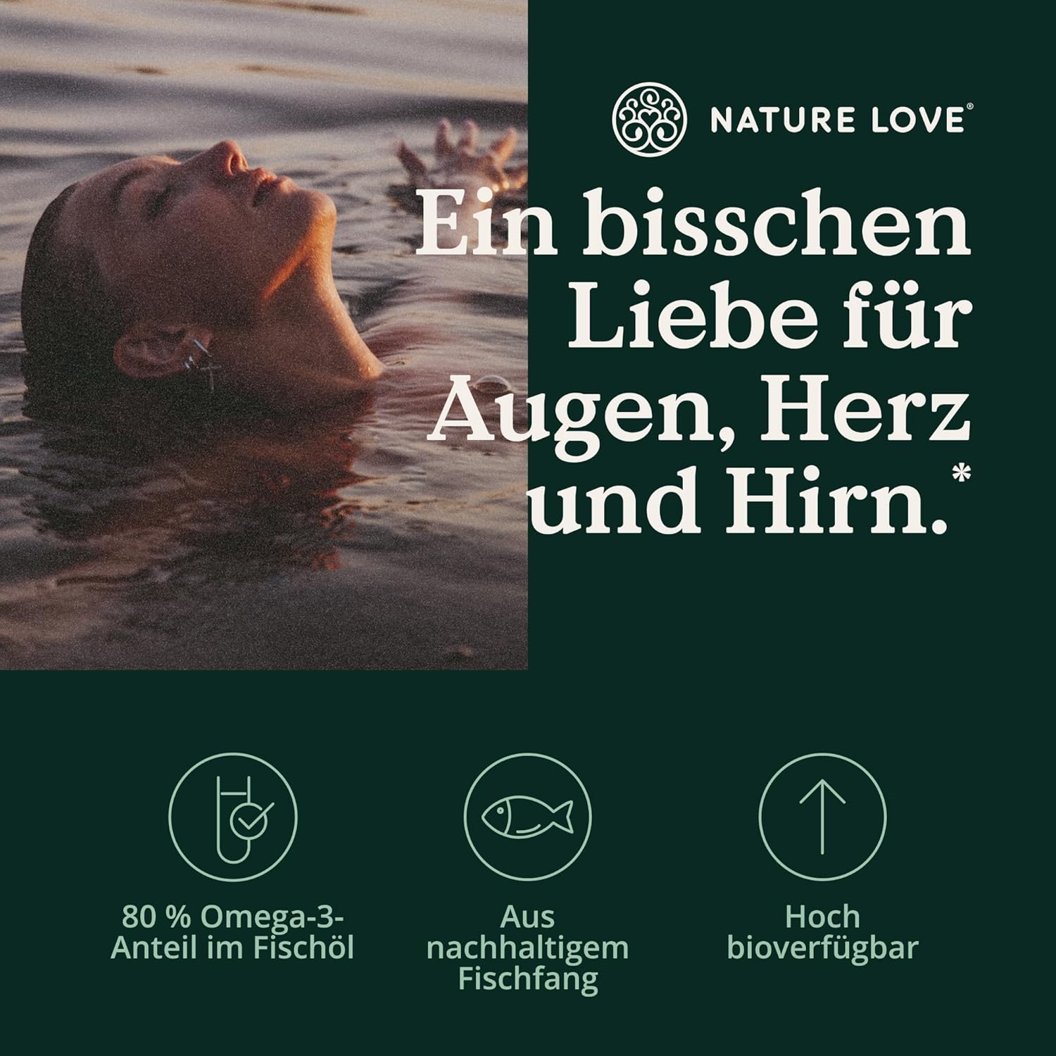 Nature Love Premium Omega 3 NEU - 120 Kapseln - 1000mg Fischöl pro Kapsel mit 80% Omega 3 Anteil (EPA & DHA) - Hochdosiert und hoch bioverfübar durch Triglycerid-Form - aus nachhaltigem Fischfang