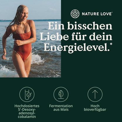NATURE LOVE® Vitamin B12 Tropfen Vegan (900 Tropfen, 50ml flüssig). B12 duo-aktiv: Methyl- & Adenosylcobalamin. Hoch bioverfügbar, laborgeprüft, ohne Zusätze, in Deutschland produziert