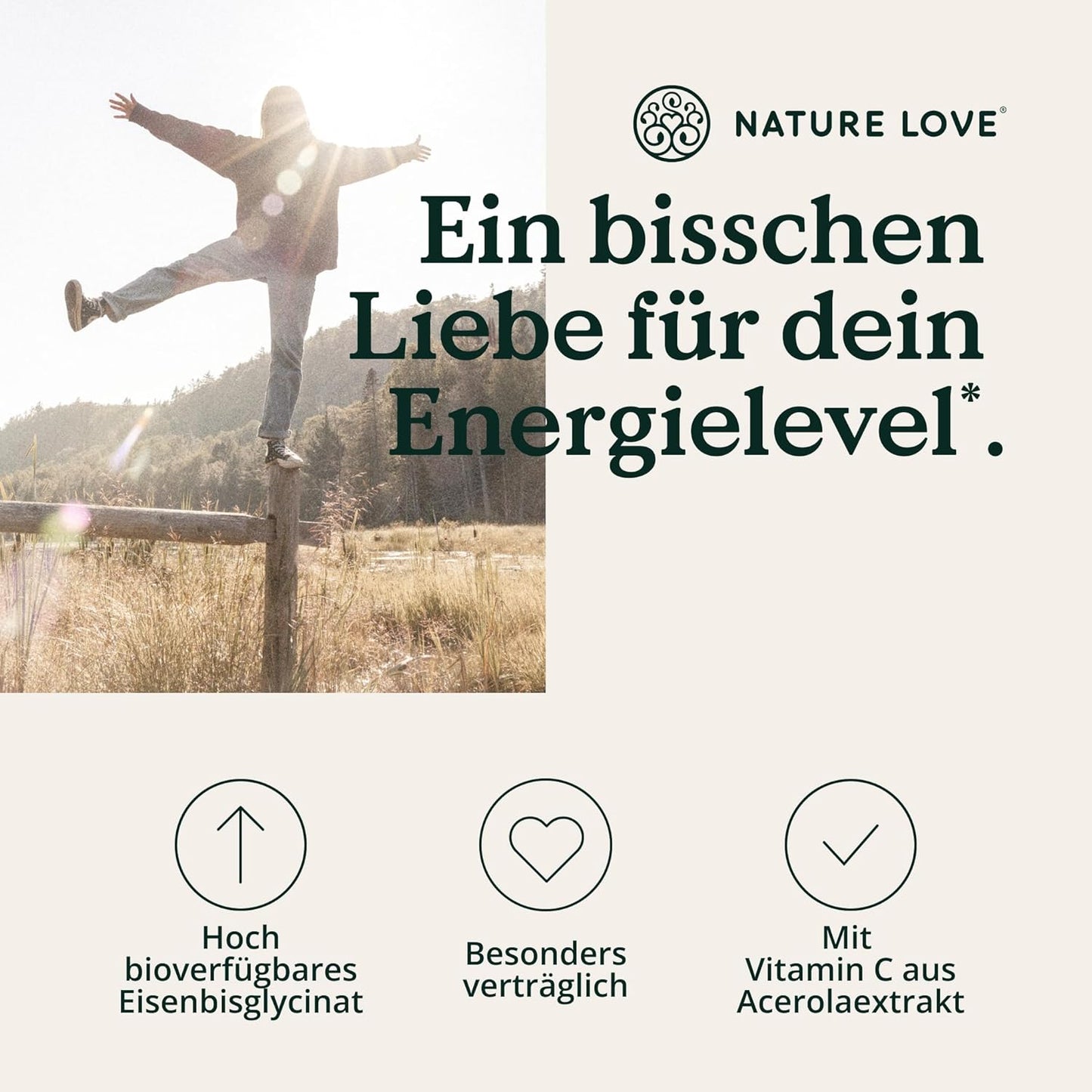 NATURE LOVE® Eisentabletten mit Vitamin C - 240 Stück - 20mg Eisen und 40mg Vitamin C pro Tablette - Hoch bioverfügbares Eisen-bisglycinat (Eisen-Chelat) - vegan, in Deutschland produziert
