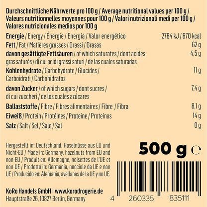 KoRo - Haselnussmus 500 g - Ohne Zusätze oder Konservierungsstoffe - Aus 100% Haselnüssen - Perfekt für Smoothies Bowls, Salatdressings und Brotaufstriche - Großes Glas zum Vorteilspreis
