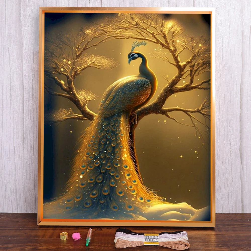 Kreuzstich-Set- Goldene Pfauenpracht