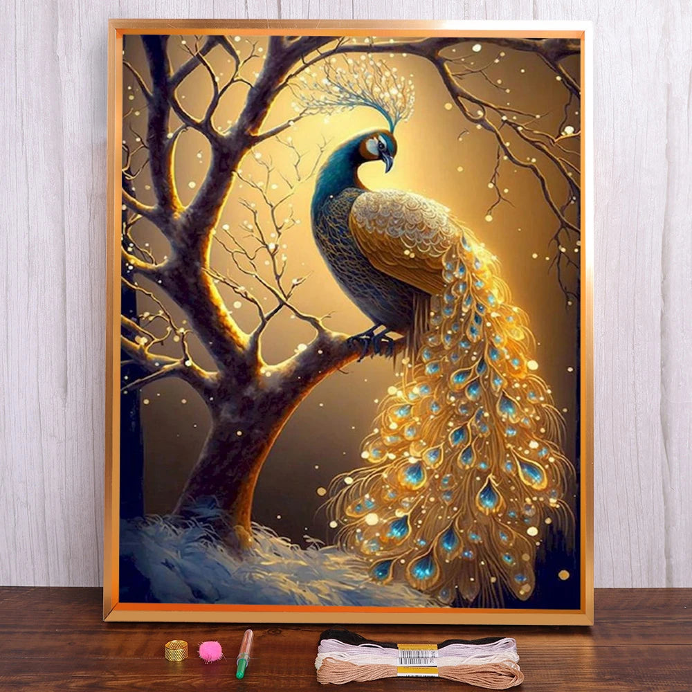 Kreuzstich-Set- Goldene Pfauenpracht