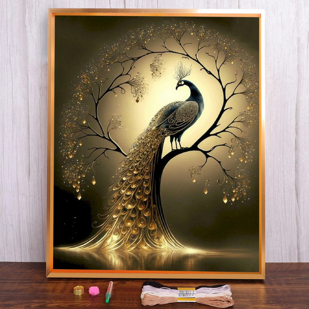 Kreuzstich-Set- Goldene Pfauenpracht